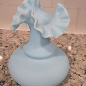 Fenton Light Blue Ruffled Top Vase